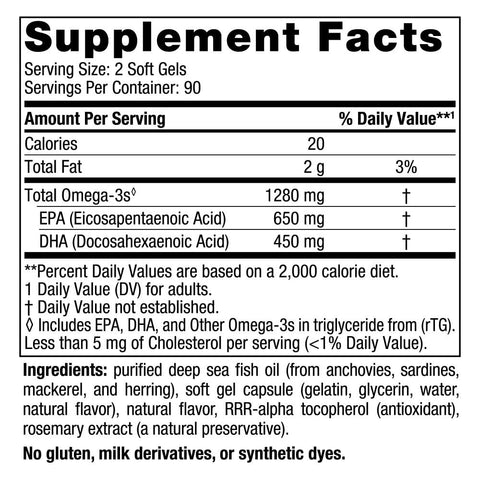 Nordic Naturals Ultimate Omega, Lemon Flavor - 180 Soft Gels - 1280 mg Omega-3 - High-Potency Omega-3 Fish Oil with EPA & DHA - Promotes Brain & Heart Health - Non-GMO - 90 Servings