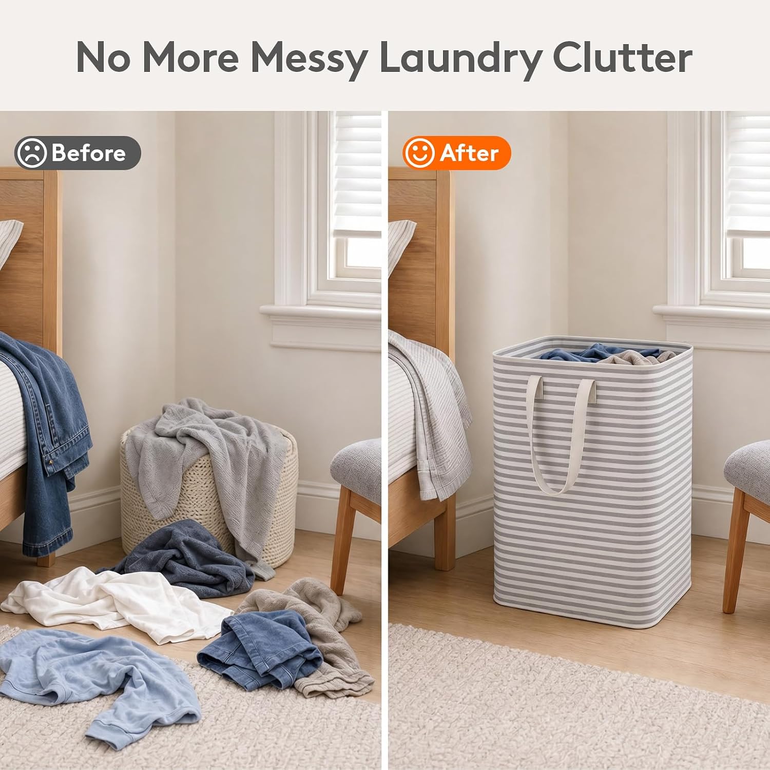 Lifewit 80L Large Laundry Baskets, 2 Pack, Reinforced Handles, Grey