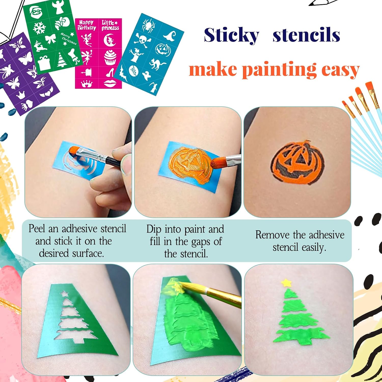 Face Painting Kit , 42 Colors Professional Face Paint Makeup Kit Non-Toxic Water Activated Facepaint Palette with Brush, Stencil, Sponge, Gem, for Party Halloween