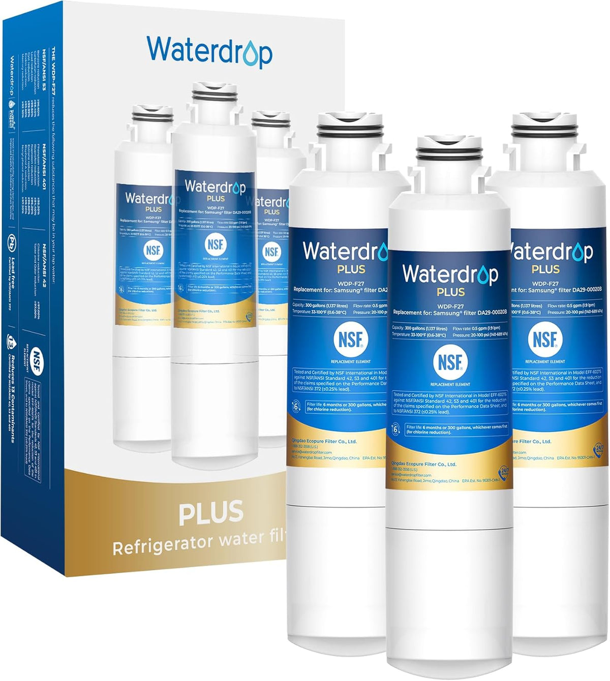 Waterdrop Plus WDP-F27 NSF 401 Certified Refrigerator Water Filter, 3 Pack