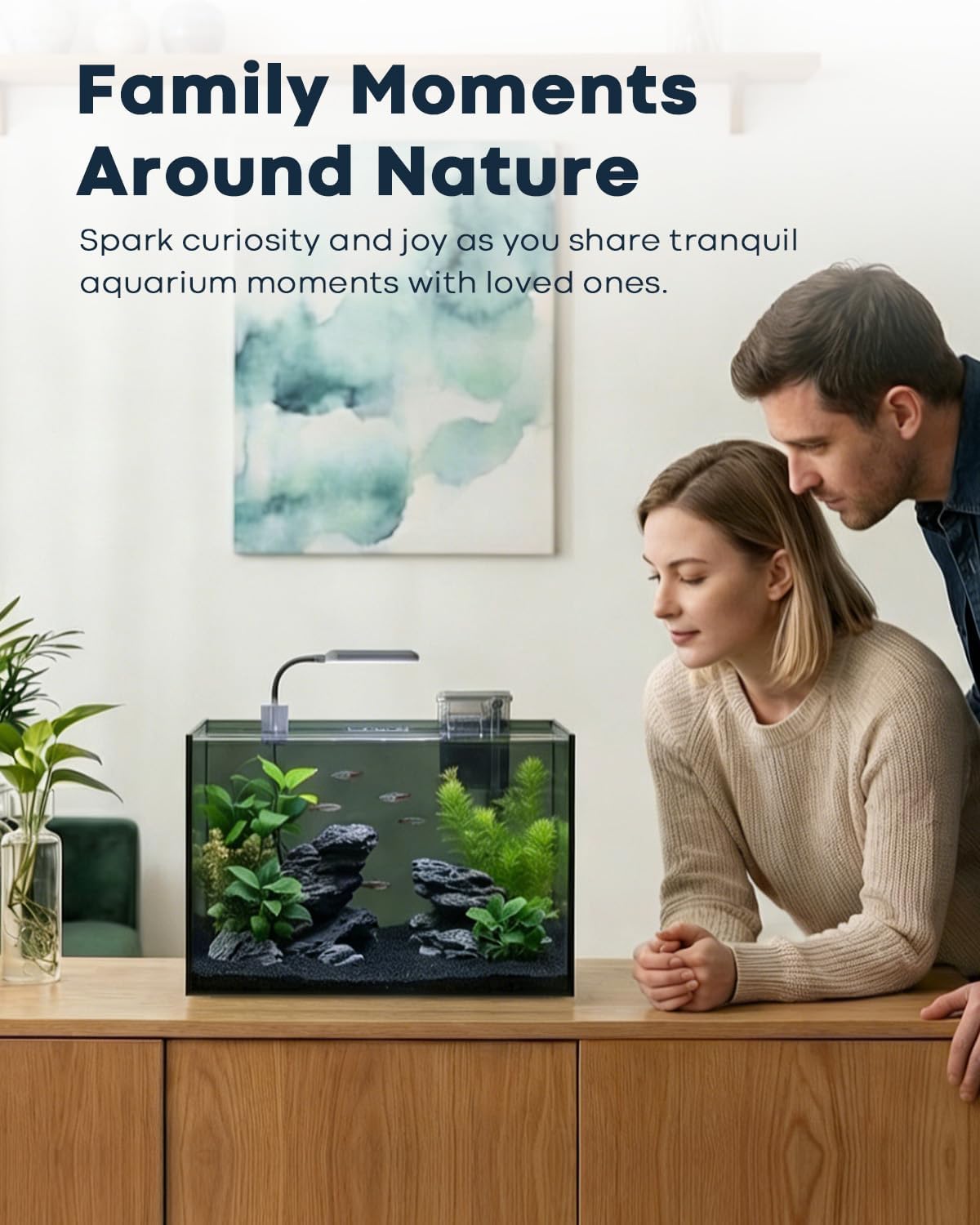 Wonderfactory 5 Gallon Small Aquarium Set Glass Fish Tank 6 Gallon, Starter Kit with Heater Water Pump Cleaning System Filter Bright Light Rocks Gravel Cleaning Tool, Clear Rimless Betta Plants