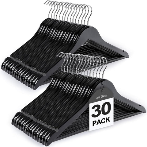 TOPIA HANGER Wooden Coat Hangers 30 Pack, Black Wood Suit Hangers