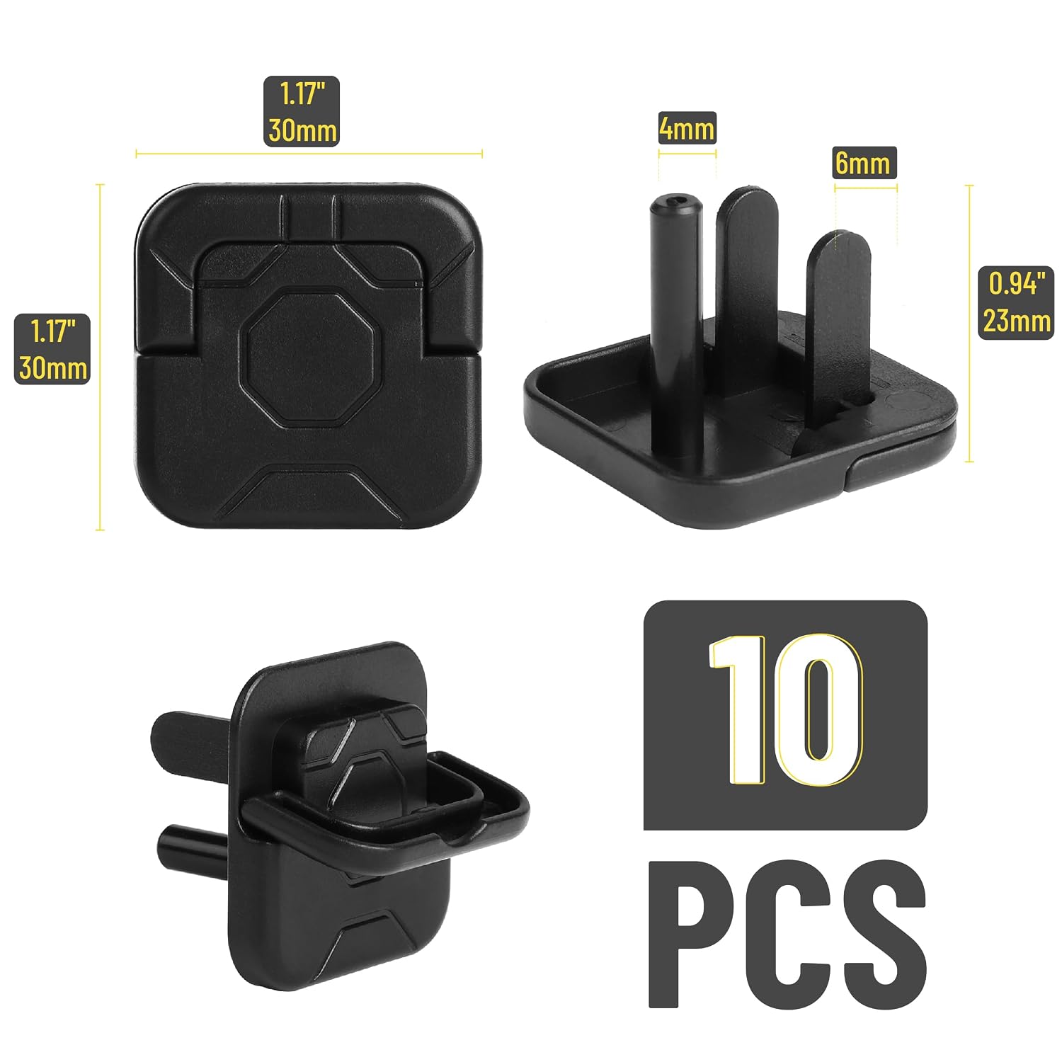 Bates- Electrical Outlet Covers Baby Proofing, 10 Pack, Black, ABS Plastic, 3 Prongs & Hidden U Ring Design, Outlet Plug Covers Baby Proofing