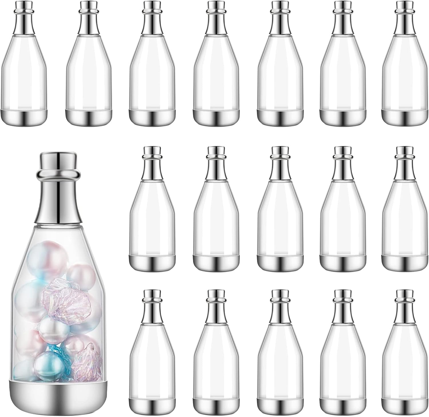 Cunhill 18 Pcs Mini Champagne Bottles Wedding Favors Bulk, Clear and Silver
