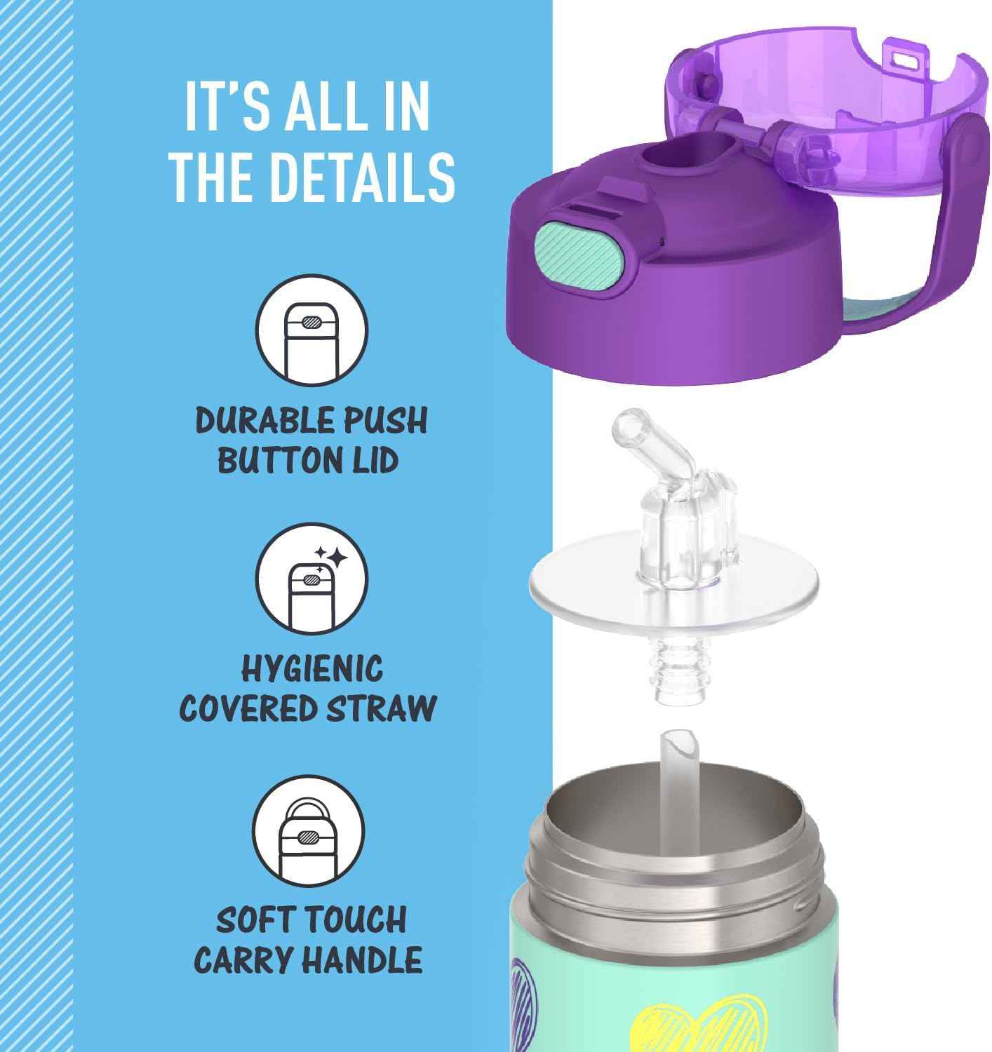 THERMOS FUNTAINER Water Bottle with Straw, 12oz, Hearts
