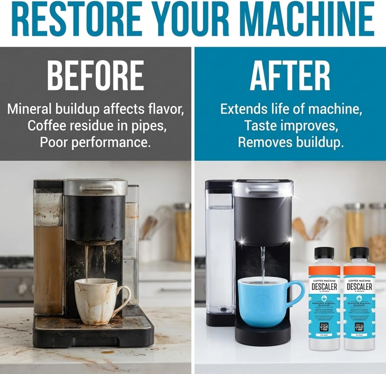 IMPRESA Coffee Machine Descaler (2 Uses Per Bottle) - Made in the USA - Universal Descaling Solution, Compatible with Nespresso, Delonghi and All Single Use Coffee and Espresso Machines