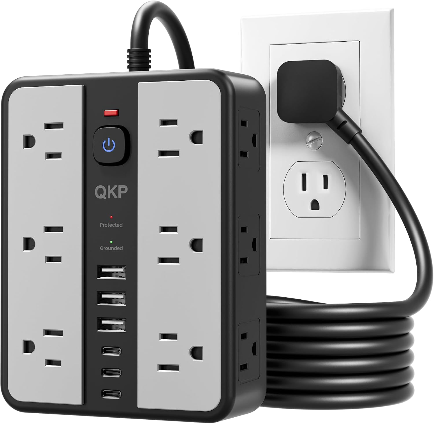 2400J Surge Protector Power Strip with 12 Outlets, 6 USB (3 USB C), 6 FT