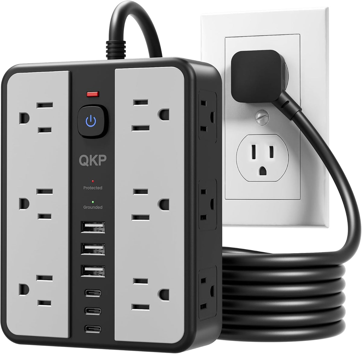2400J Surge Protector Power Strip with 12 Outlets, 6 USB (3 USB C), 6 FT