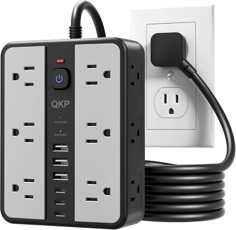 2400J Surge Protector Power Strip with 12 Outlets, 6 USB (3 USB C), 6 FT