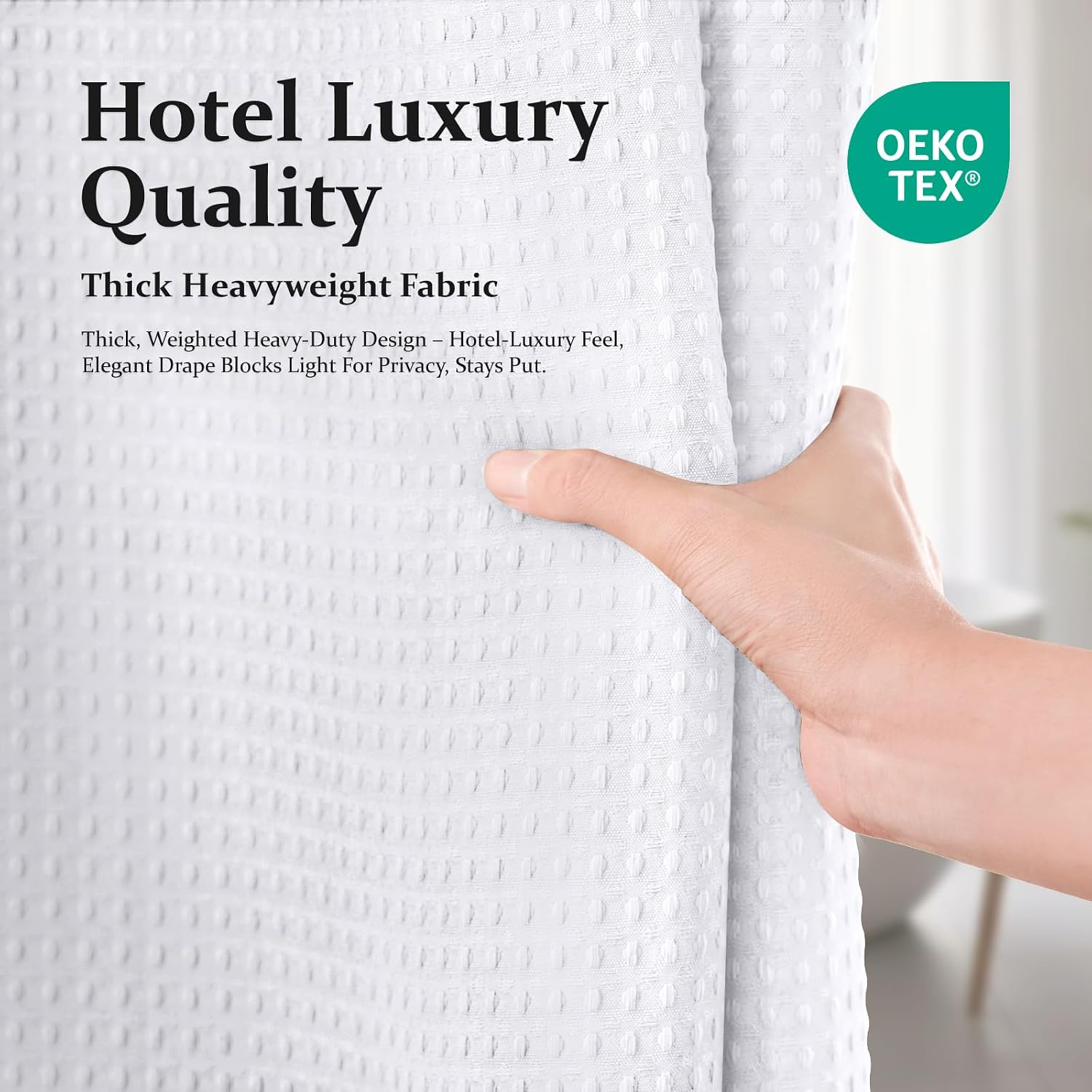 Dynamene Waffle Shower Curtain 256 GSM Heavy Duty Fabric 72"x72" White