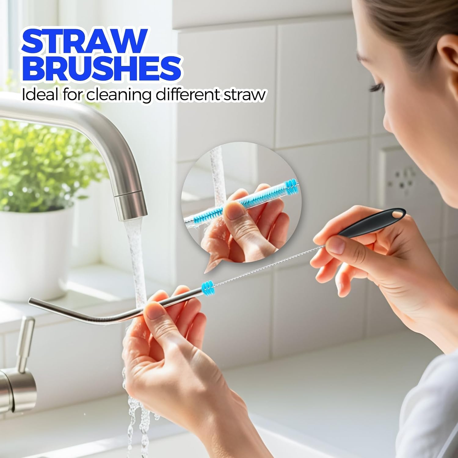 Holikme 4 Pack Bottle Brush 14.5" Long Handle Stainless Steel Brush,Blue