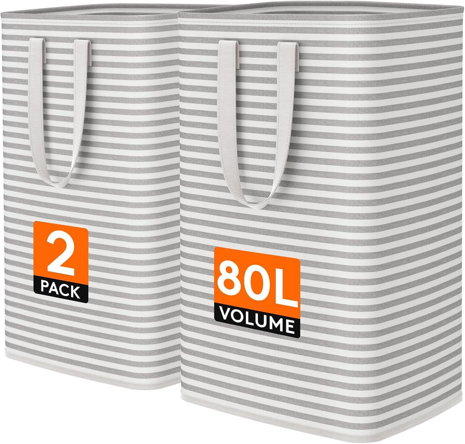 Lifewit 80L Large Laundry Baskets, 2 Pack, Reinforced Handles, Grey