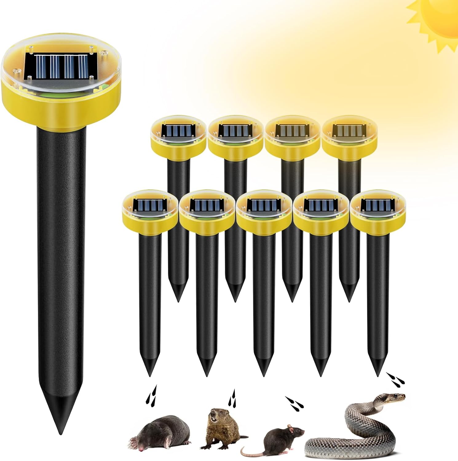 Snake Repellent for Yard 10 Pack, Ultrasonic Mole Repellent,Solar Powered Gopher Repeller Sonic Mole Deterrent Spikes, Snake Gopher Mole Vole Repellent Outdoor for Lawn Garden & Yard