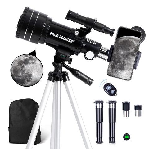 Telescope for Adults Beginners, 70mm Aperture Refractor Telescope for Stargazing with Adjustable Tripod Phone Adapter Wireless Remote Perfect Astronomy for Age Over 8 Years Old, Black