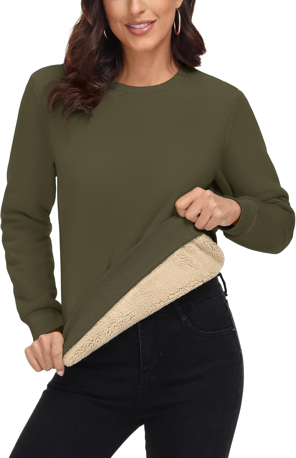 MAGCOMSEN Womens Sherpa Lined Sweatshirts Winter Warm Thick Fleece Pullover