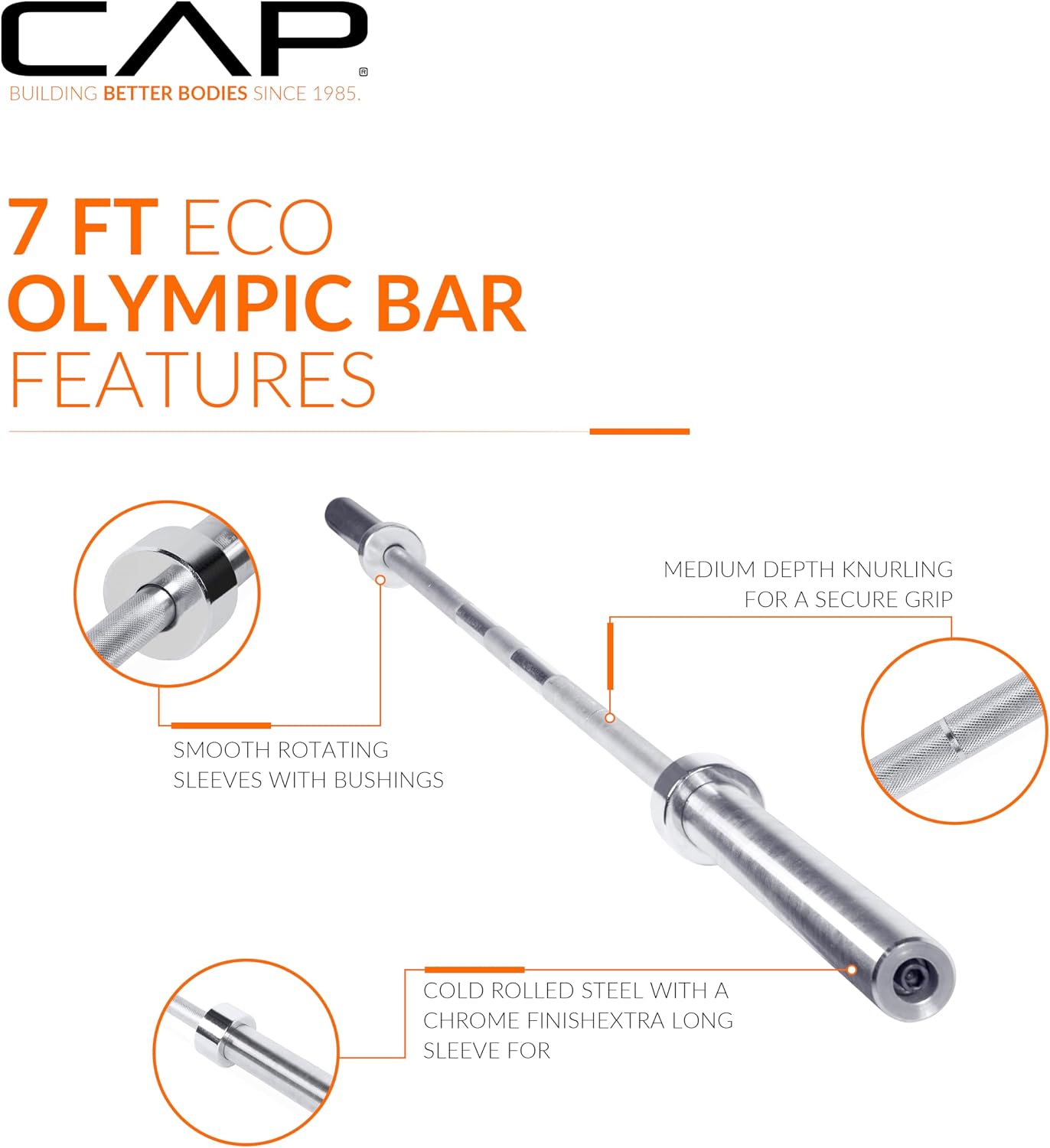 CAP Olympic Barbell, 7ft Strength Training Weight Bar, Multiple Options