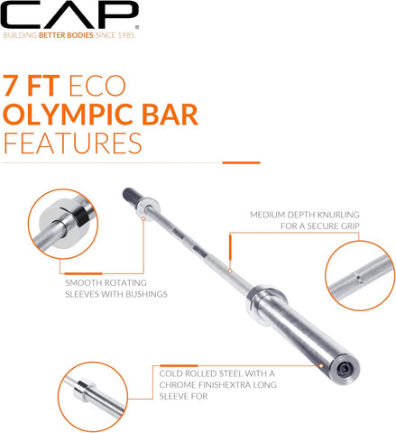 CAP Olympic Barbell, 7ft Strength Training Weight Bar, Multiple Options