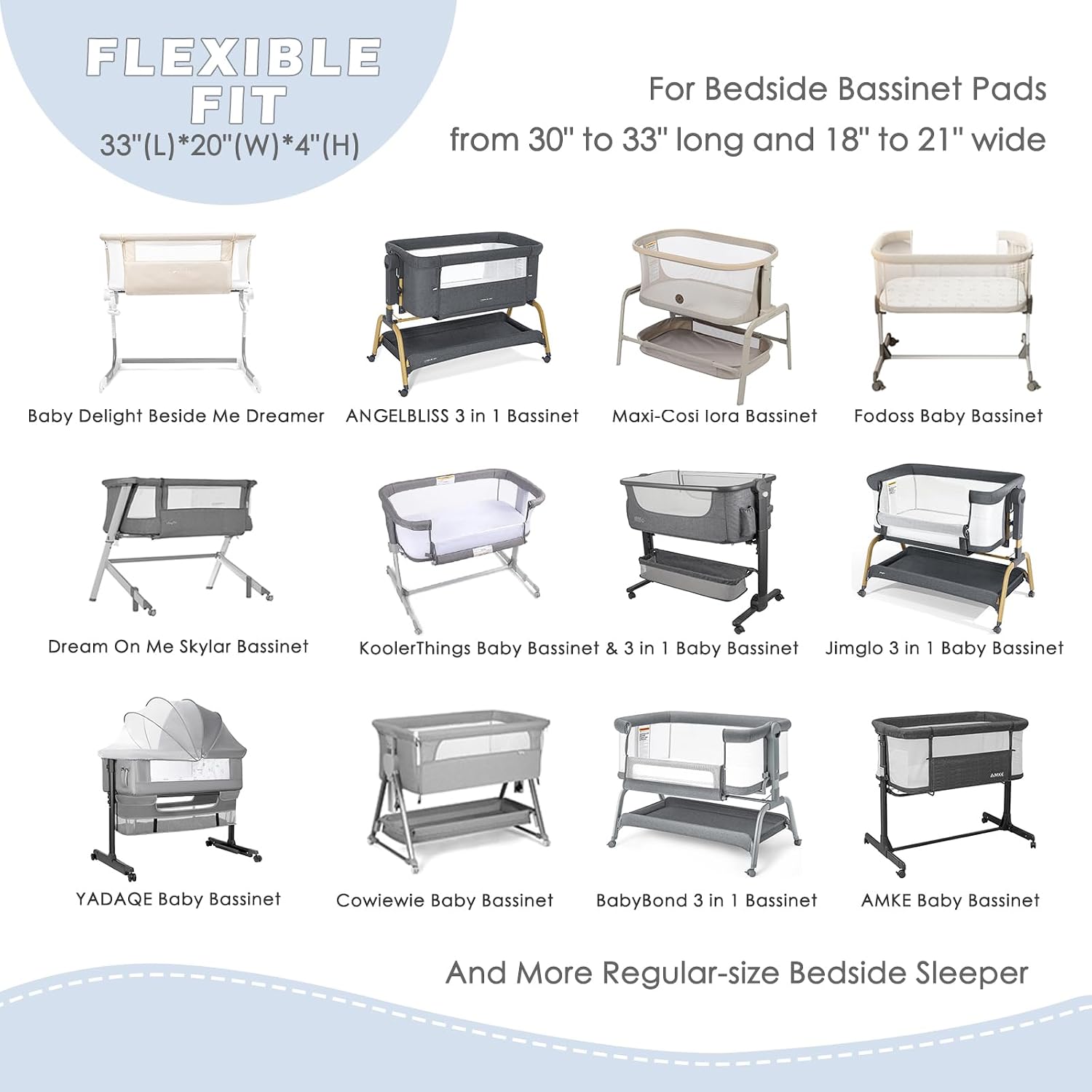 4 Pack Bassinet Sheets - 33"x20" Bedside Bassinet Sheets for Baby Delight, Angelbliss, Fodoss & Most Regular Size Bedside Sleeper | Ultra Soft & Skin Friendly Bassinet Fitted Sheets for Boys Girls