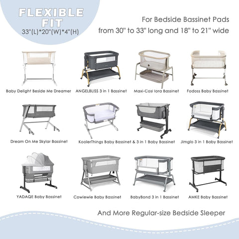 4 Pack Bassinet Sheets - 33"x20" Bedside Bassinet Sheets for Baby Delight, Angelbliss, Fodoss & Most Regular Size Bedside Sleeper | Ultra Soft & Skin Friendly Bassinet Fitted Sheets for Boys Girls