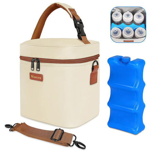 Mancro Baby Bottle Bag with Insulated Cooler, Fits 6 Baby Bottles Up to 9oz