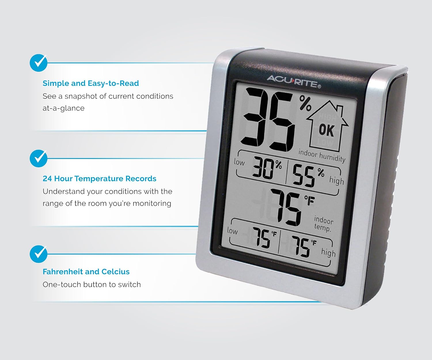 AcuRite Wireless Digital Indoor Thermometer and Hygrometer Monitor for Inside Temperature and Humidity Measurements (00613)