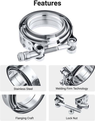 EVIL ENERGY V Band Clamp with Flange Male Female Stainless Steel (2, 1.75")