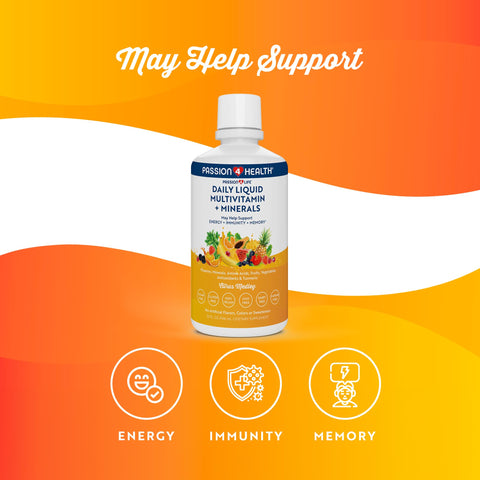 Passion 4 Life Mega Liquid Multivitamins, Trace Minerals, Amino Acids, Turmeric for Adults, Men, Women, Teens, Kids, Non-GMO, No Soy, No Dairy