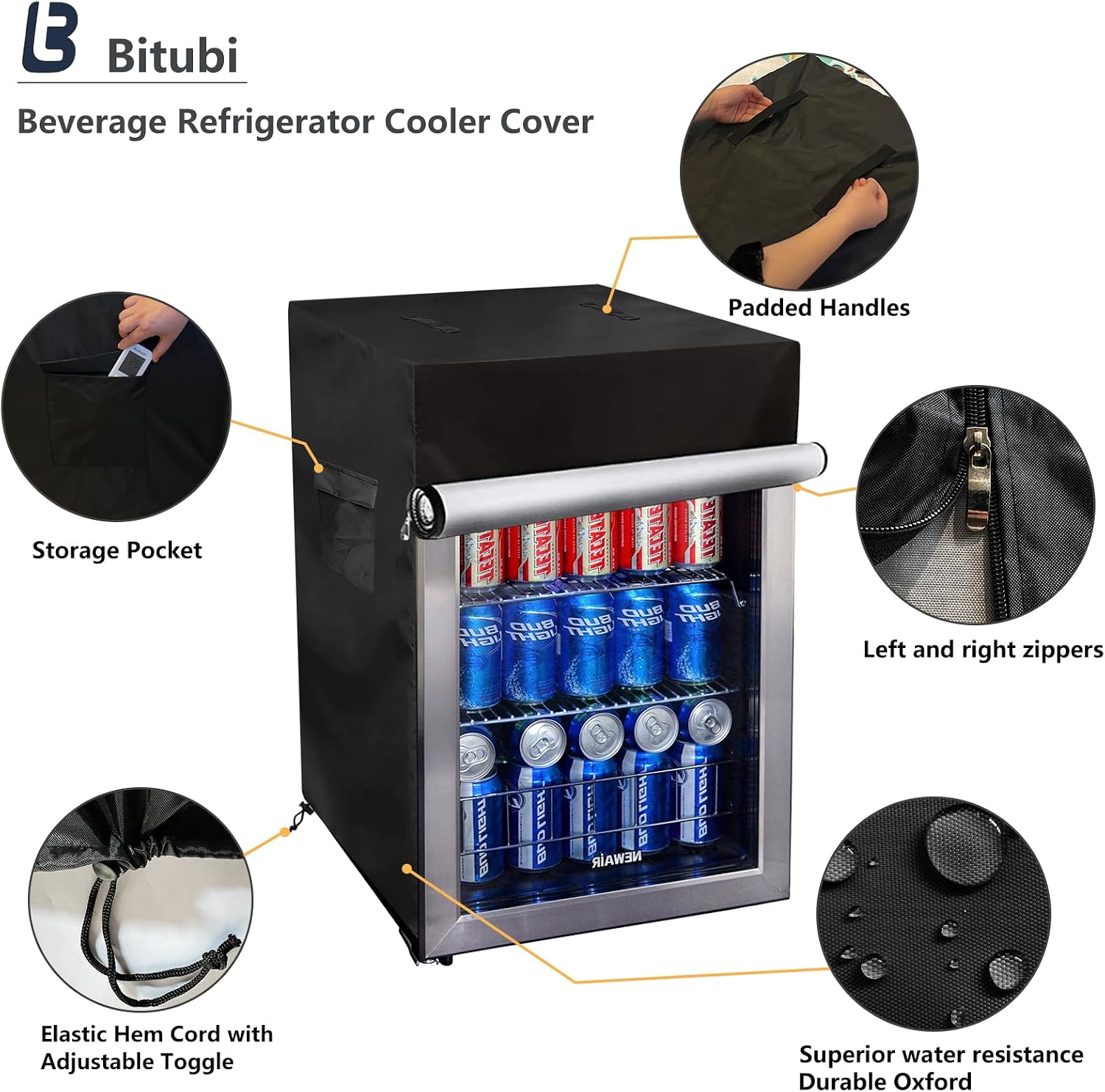 Bitubi Beverage Refrigerator Cooler Cover,Outdoor Fridge Cover – Waterproof, Dustproof, Sun-Proof, 20" W x 20" D x 33" H. Suitable for most 3.2 Cu.ft Beer or Wine Mini Fridge (Black)