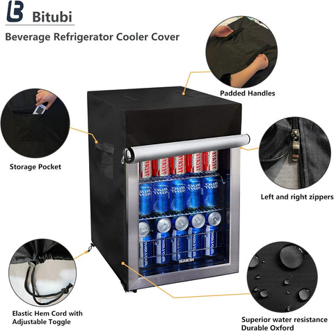 Bitubi Beverage Refrigerator Cooler Cover,Outdoor Fridge Cover – Waterproof, Dustproof, Sun-Proof, 20" W x 20" D x 33" H. Suitable for most 3.2 Cu.ft Beer or Wine Mini Fridge (Black)