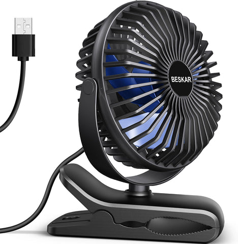 BESKAR USB Clip on Fan, Portable Small Desk Fan with Cord Powered