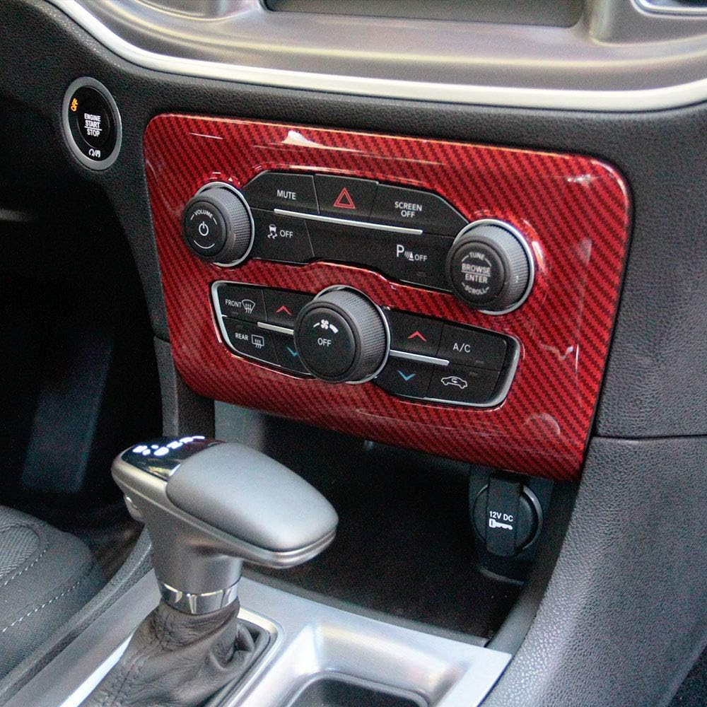 crosselec Carbon Fiber Central Control Air Conditioning A/C Panel Cover tirm for Dodge Charger 2015+ (red)