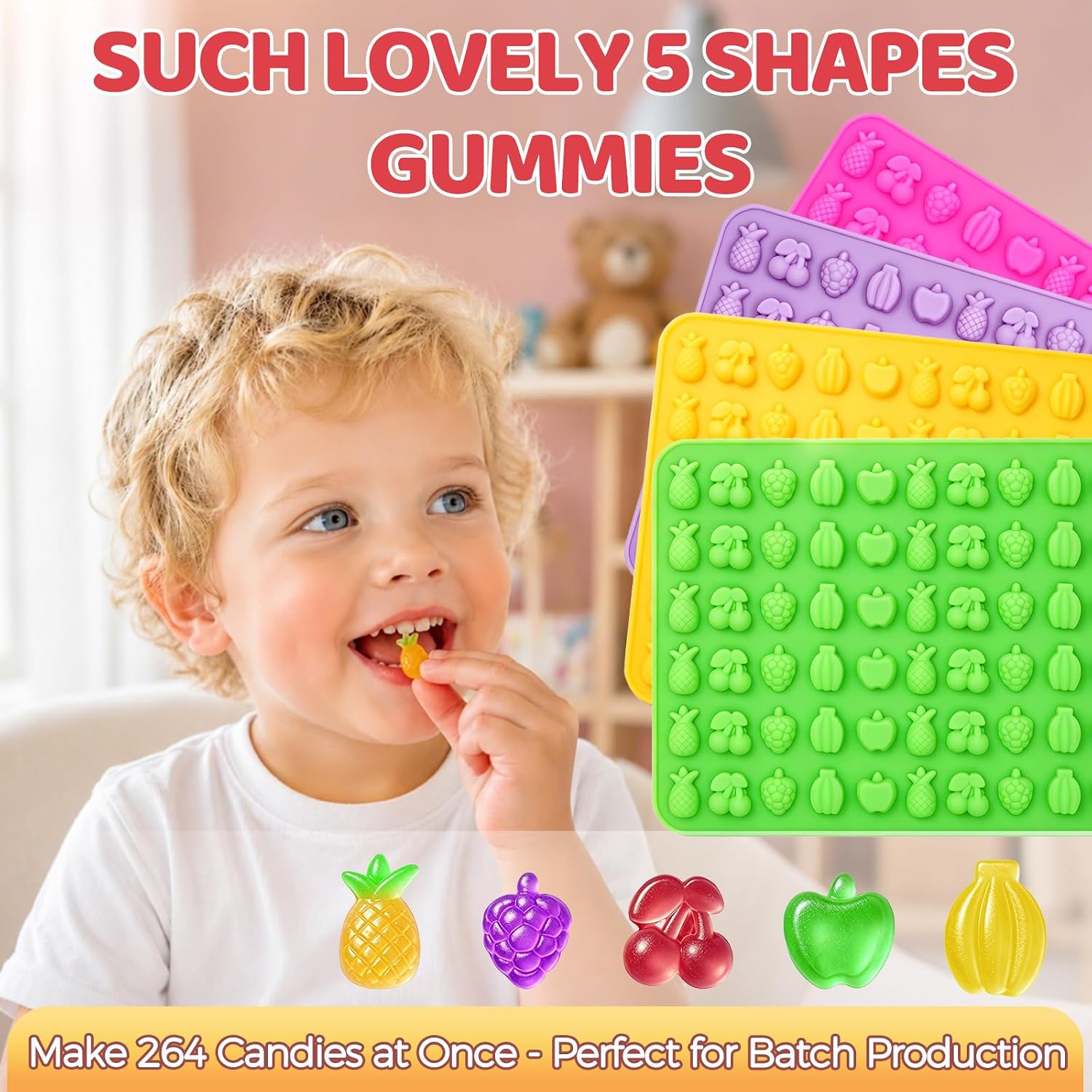 Fruit Snack Molds, 4pcs Gummy Molds Silicone Chocolate Candy Molds