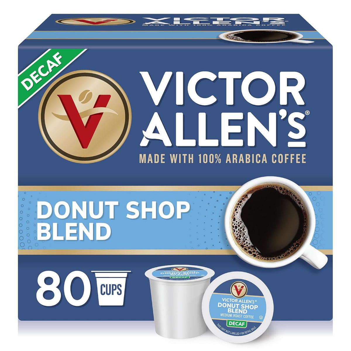 Victor Allen's Coffee Decaf Donut Shop, Medium Roast, 80 Count Single Serve Coffee Pods for Keurig K-Cup Brewers | 100% Arabica beans, Compatible with Keurig 2.0, Under 5mg caffeine per serving, Kosher-OU (Pareve), Single serve coffee pods