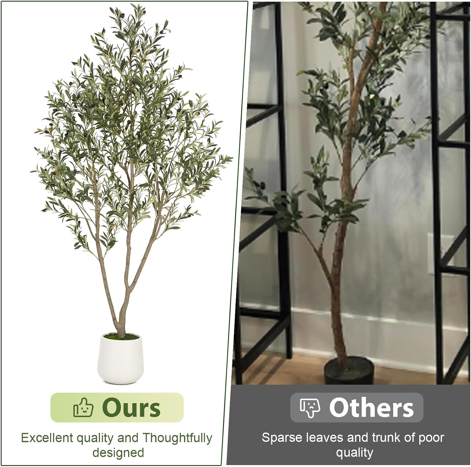 VIVATREES Olive Trees Artificial Indoor, 7FT Tall Faux Olive Tree with White Tall Planter, Artificial Plants with Natural Wood Trunk and Lifelike Fruits for Home Office Decor