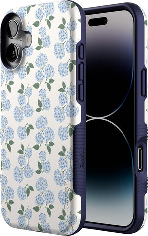 Casely iPhone 16 Plus Case | Nantucket Cottage | Blue Hydrangea | Bold Protective Design | Compatible with MagSafe