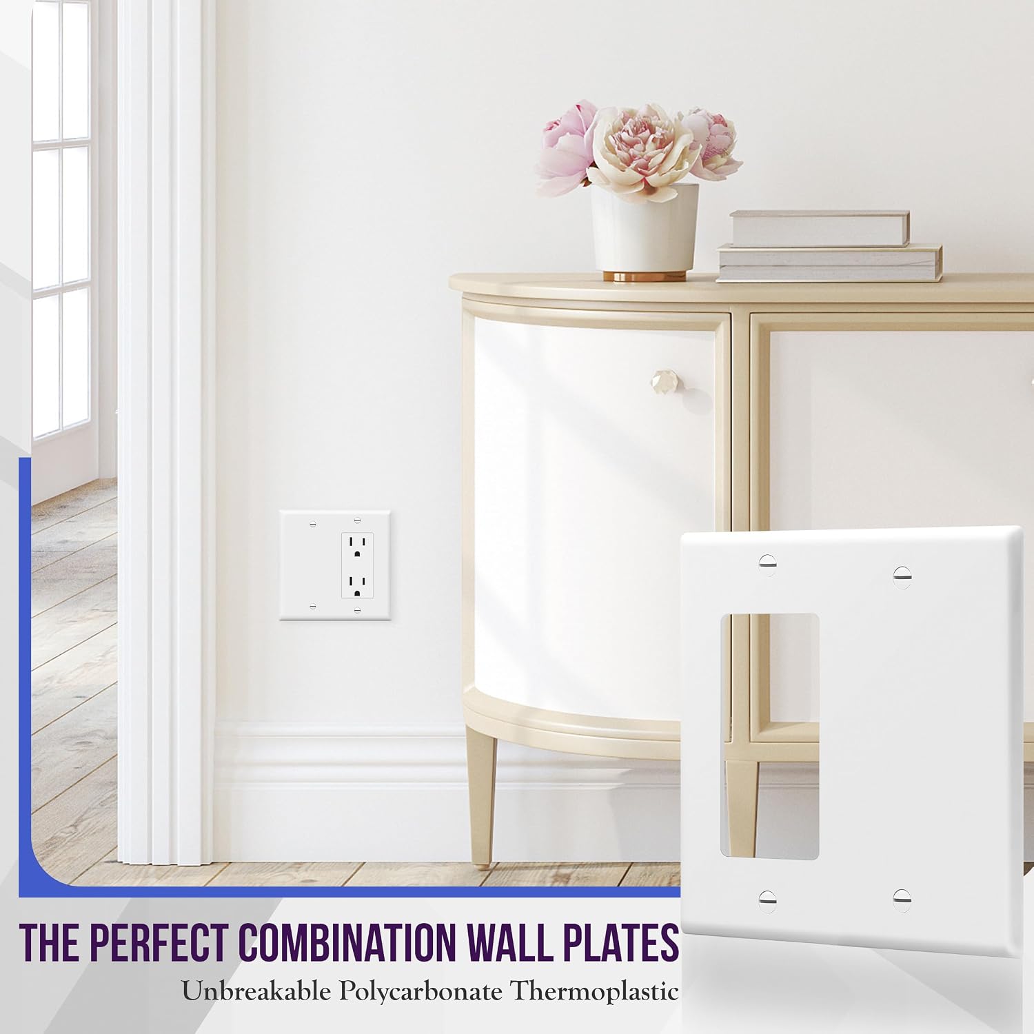 ENERLITES 2-Gang Blank and Decorator/GFCI Combination Wall Plate, White