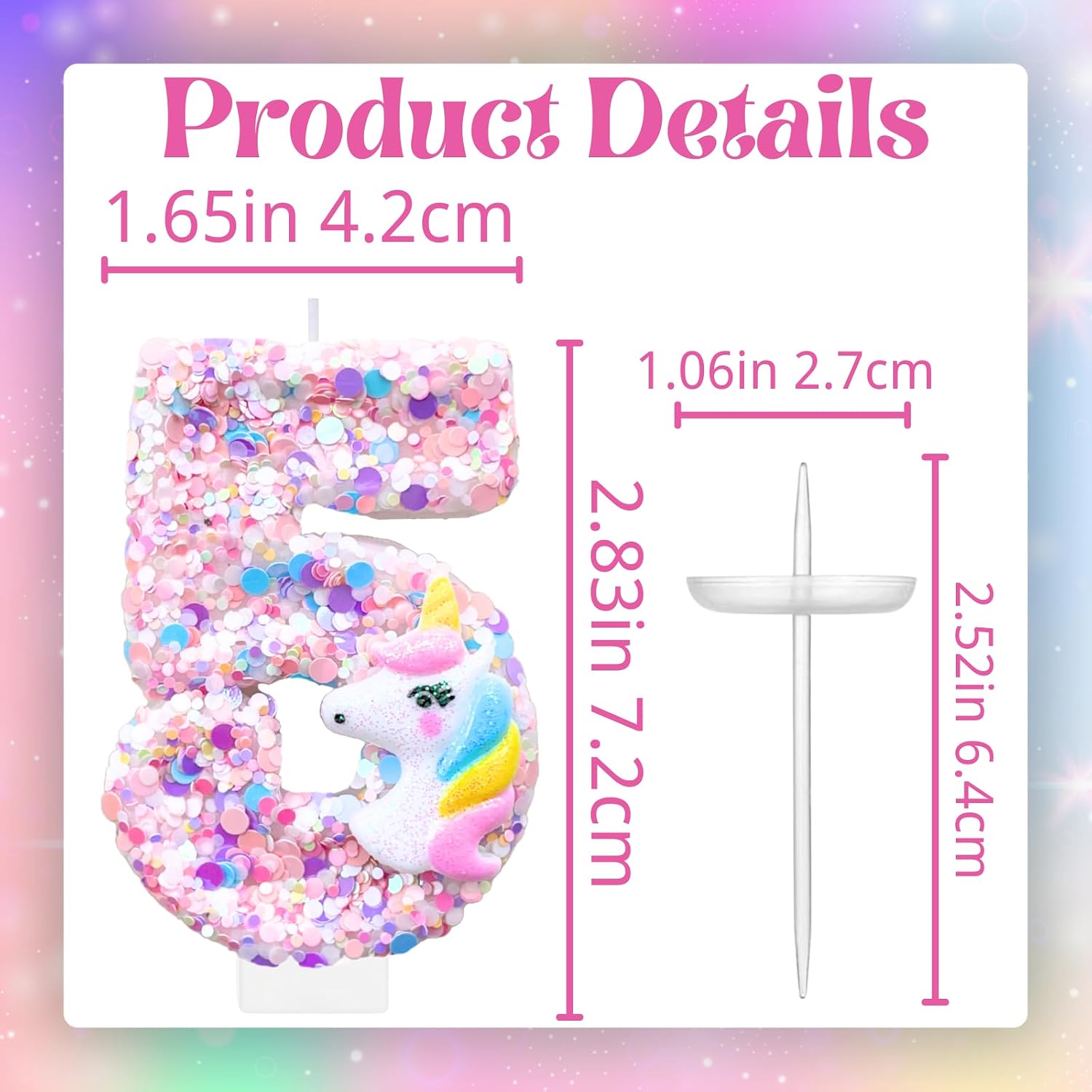 Unicorn Birthday Number Candles for Cake, Pink Number 7 Candle, Fun Glitter Unicorn Cake Topper, Birthday Decorations Cupcake Topper for Party Supplies