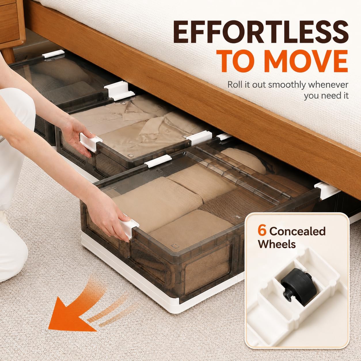 2-Pack Under Bed Storage Containers with Wheels - Stackable, Foldable Plastic Storage Boxes with Lids for Clothes, Shoes, Blankets - Perfect for Bedroom Organization and Dorms