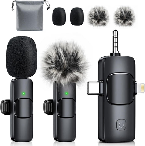 MENERESAS 3-in-1 Mini Microphone for iPhone: Wireless Lavalier Microphones for iOS/Android Devices/Camera - Noise Reduction Lapel Mic - Clip on Mic for Video Recording Vlog/YouTube/Interview
