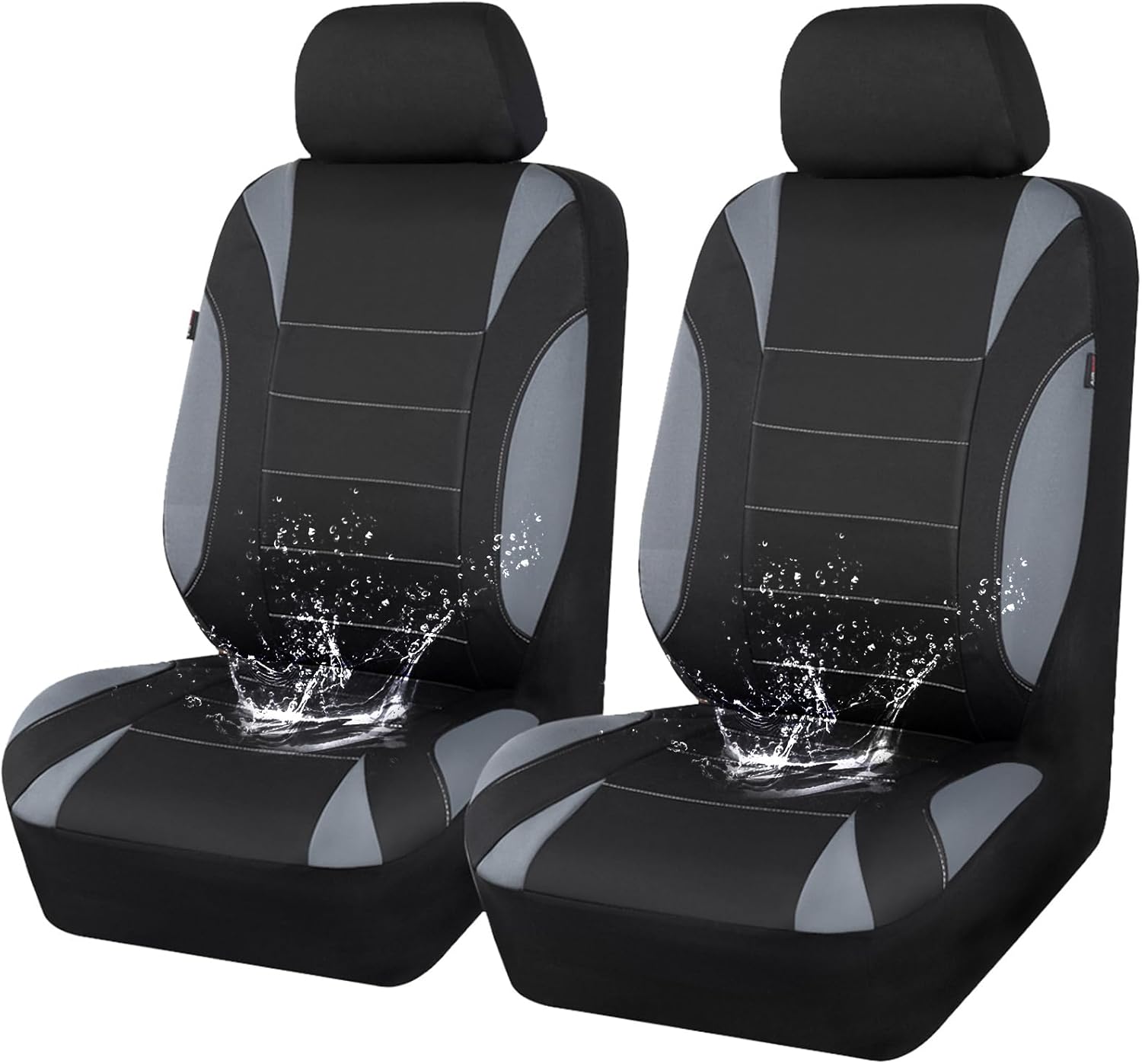 CAR PASS Waterproof Car Seat Covers Front Seats Only with 5mm Composite EVA, Neoprene Car Seat Cover with Separate Headrest Cover, Quick Setup Universal Fit for Car SUV Trucks,Airbag Compatible（Gray