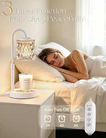 Briever Dimmable Candle Warmer Lamp with Timer, Height Adjustable Electric Candle Wax Warmer, Birthday Gifts for Women Mom, House Warming Gifts New Home Decor, Solid Wood Base, White Clear