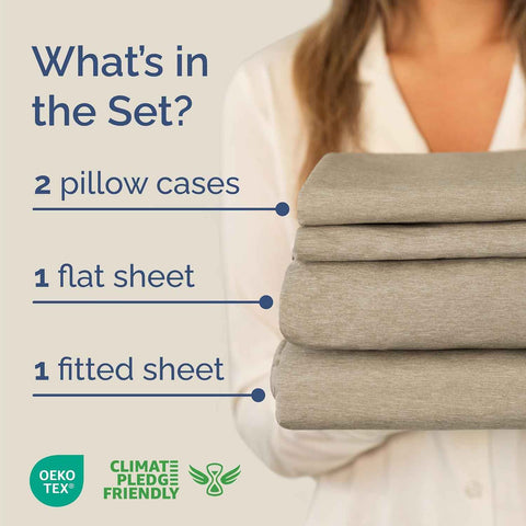 Cal King Size 4 Piece Sheet Set - Breathable & Cooling - Heathered Beige
