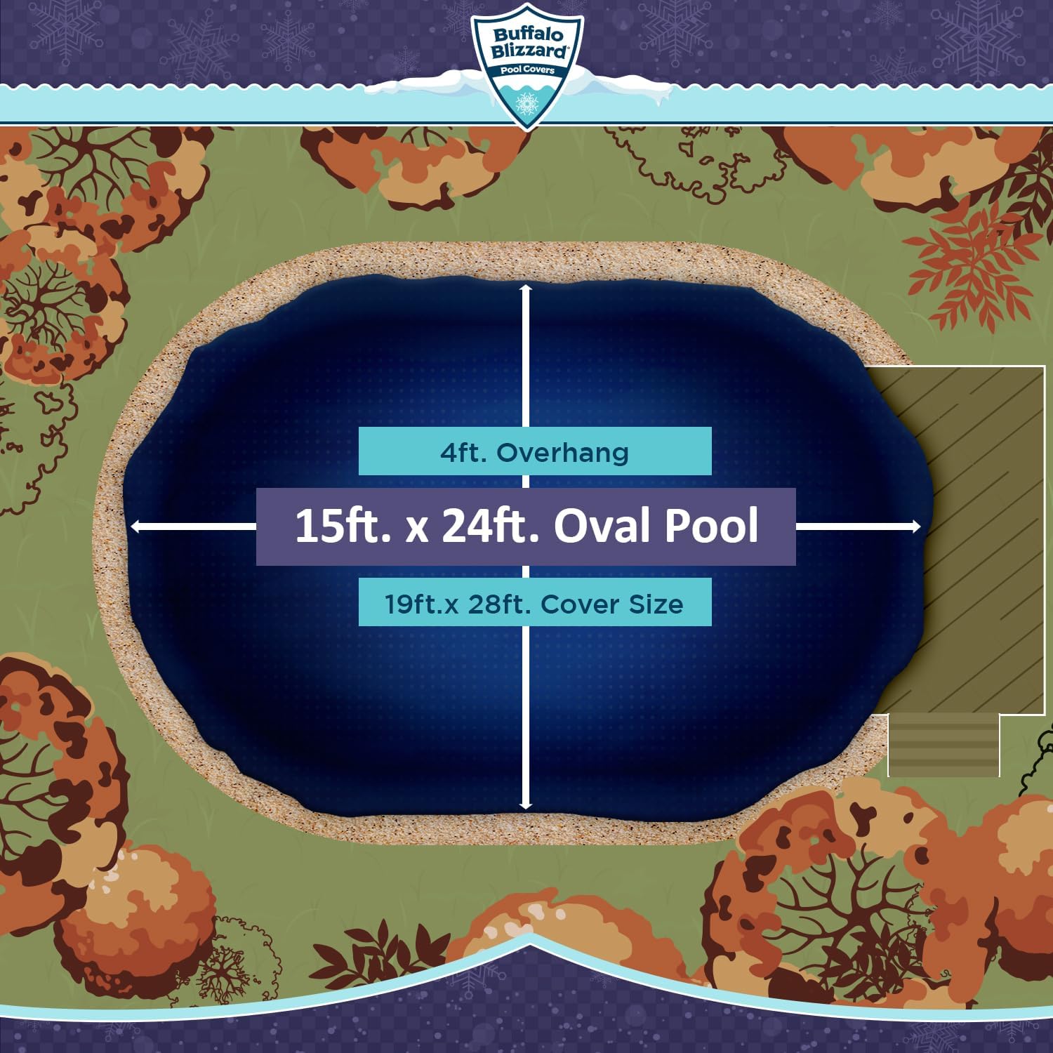 Buffalo Blizzard Deluxe Plus 15 ft x 24 ft Oval Pool Cover | Blue/Black