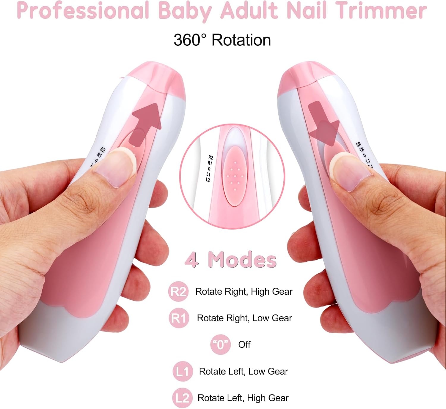 Qunlions life Baby Nail Trimmer Electric-6 in 1 Baby Nail File Clippers Infant Grooming Kit Manicure Set for Toddler or Adults, Pink