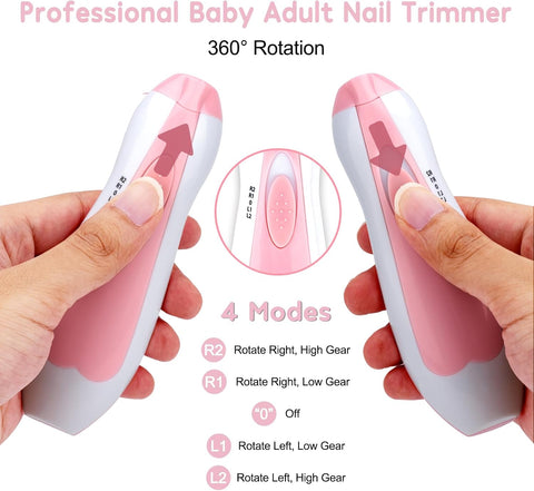 Qunlions life Baby Nail Trimmer Electric-6 in 1 Baby Nail File Clippers Infant Grooming Kit Manicure Set for Toddler or Adults, Pink