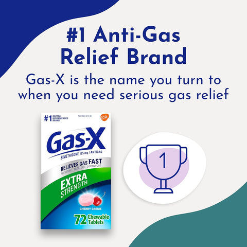 Gas-X Extra Strength Chewable Tablets, Gas Relief, Cherry, 72 Count