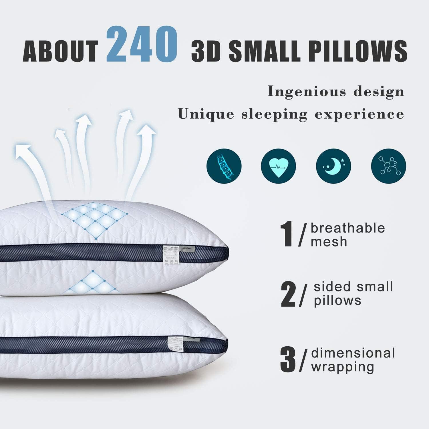 Meoflaw Gusseted Standard Size Bed Pillows Set of 2, Luxury Hotel Pillows