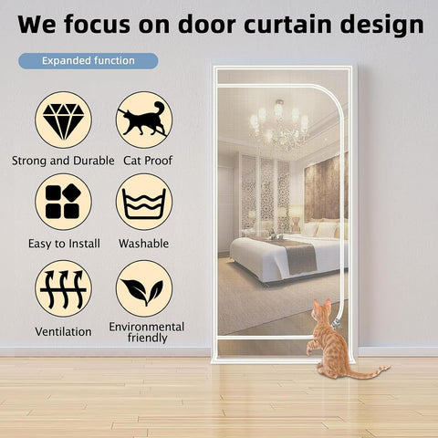 Upgraded Pet Screen Door,Fits Door Opening Size 36''x 81'',Thickened Cat Resistant Mesh Screen Door for Living Room,Kitchen,Bedroom,Cat Proof Screen with Zipper Closure.