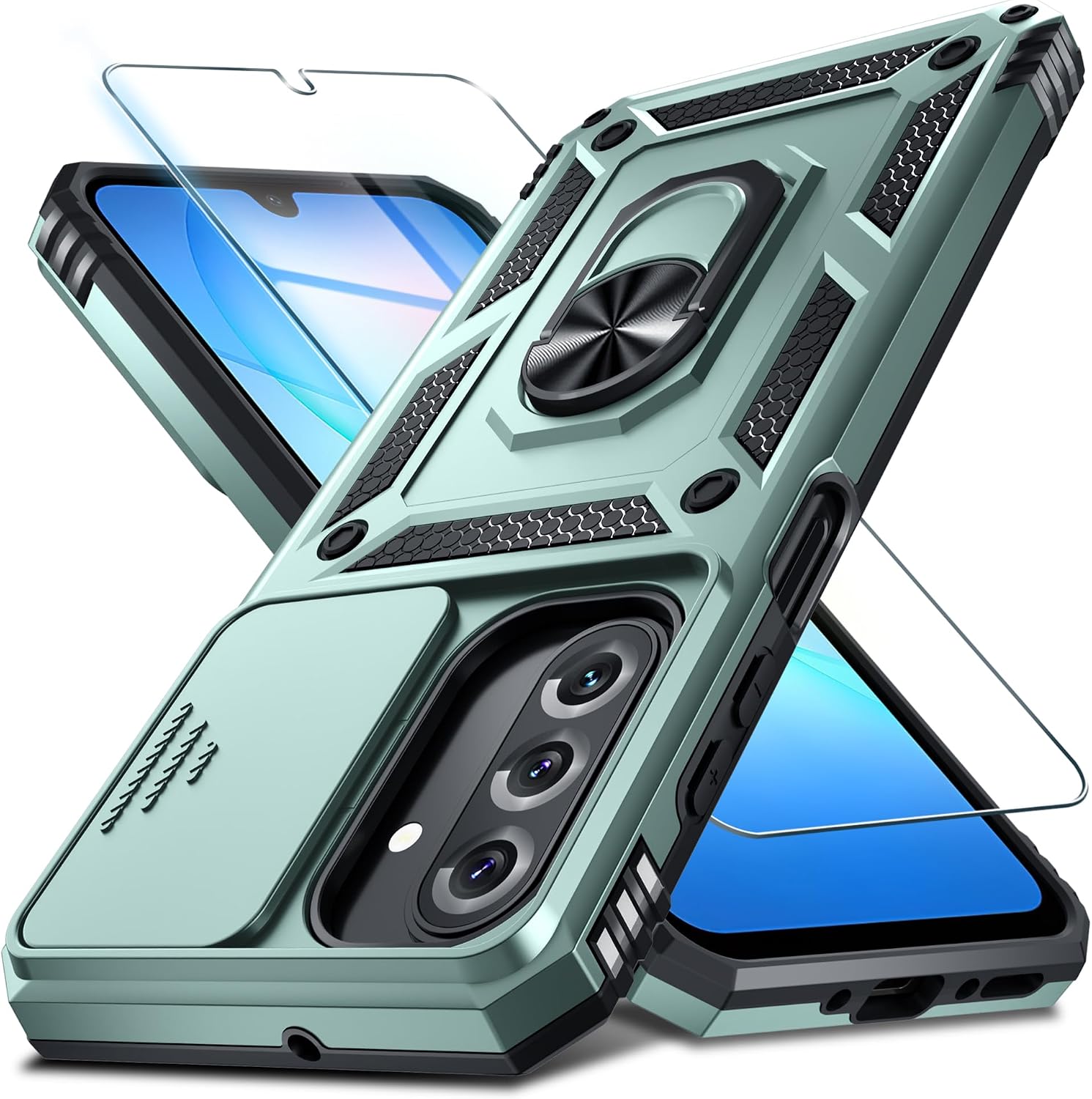 Janmitta for Samsung Galaxy A17 Case Built in Slide Camera Cover,Dark Green
