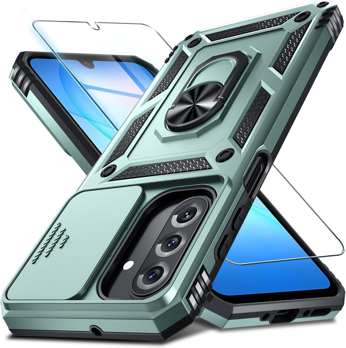 Janmitta for Samsung Galaxy A17 Case Built in Slide Camera Cover,Dark Green